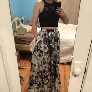 Black dress w/ white & silver flower details